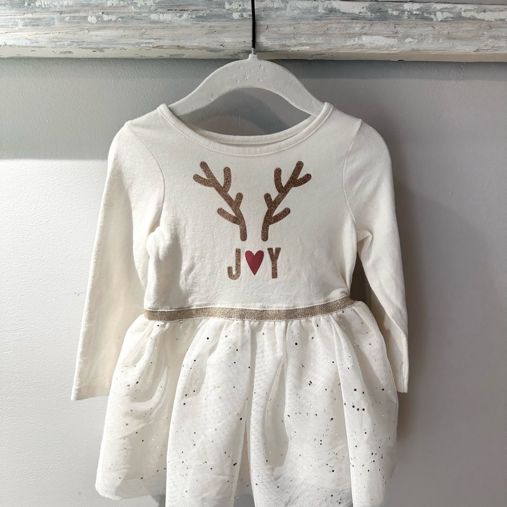 Girls White and Gold Long Sleeve Holiday dress